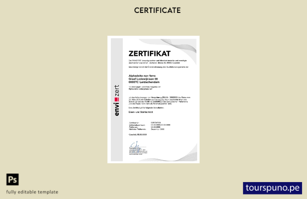 listo para imprimir Plantilla PSD del certificado zertifikat de Alemania Envizer